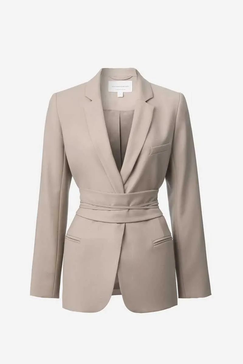 SHERIFF BELTED WOOL BLAZER-TAUPE