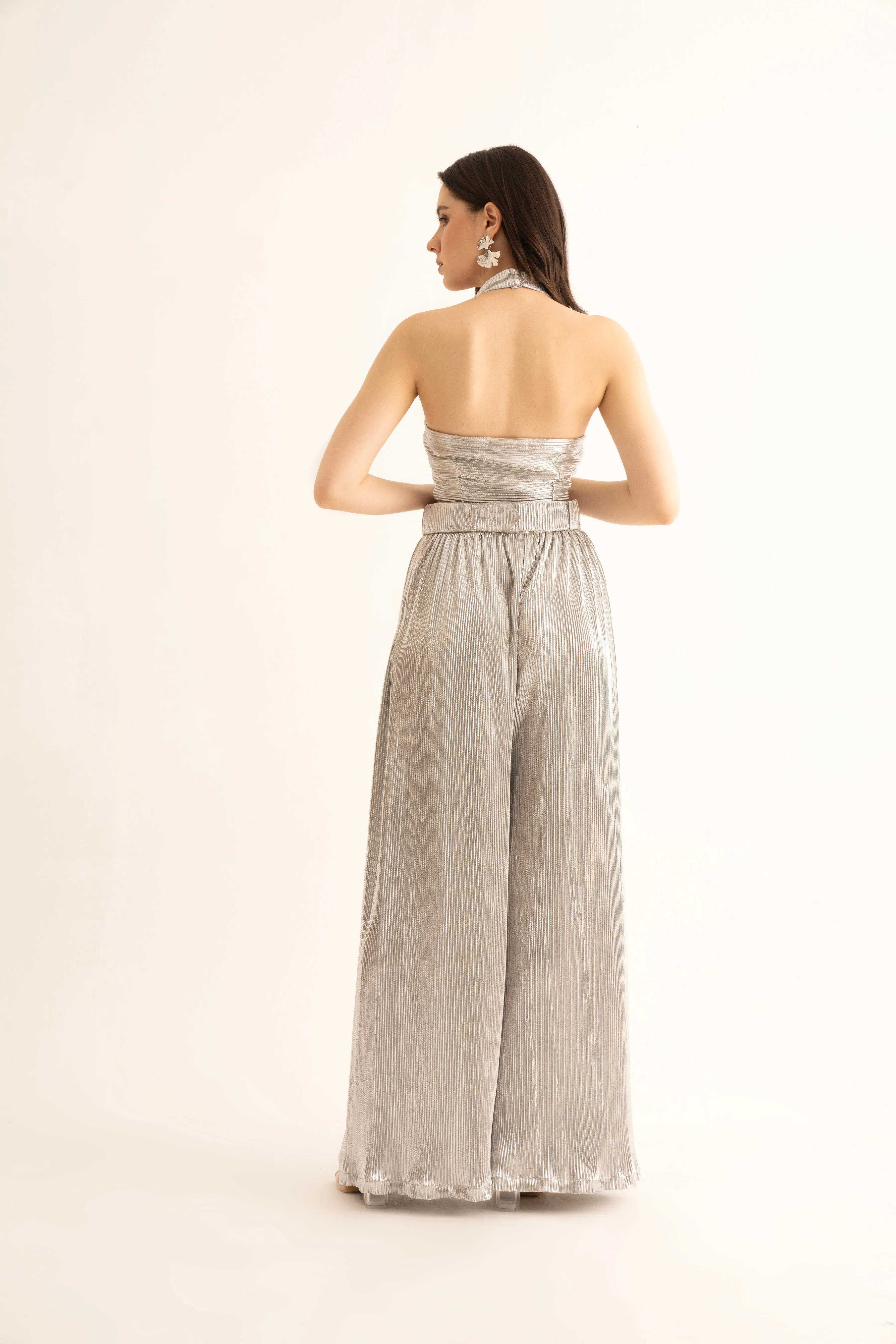 Silver Pleated Crop Top