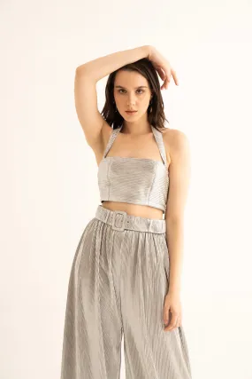 Silver Pleated Crop Top