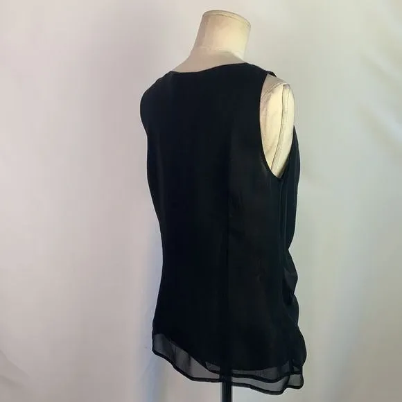 St.JohnNWT black silk with ruffle front tank top