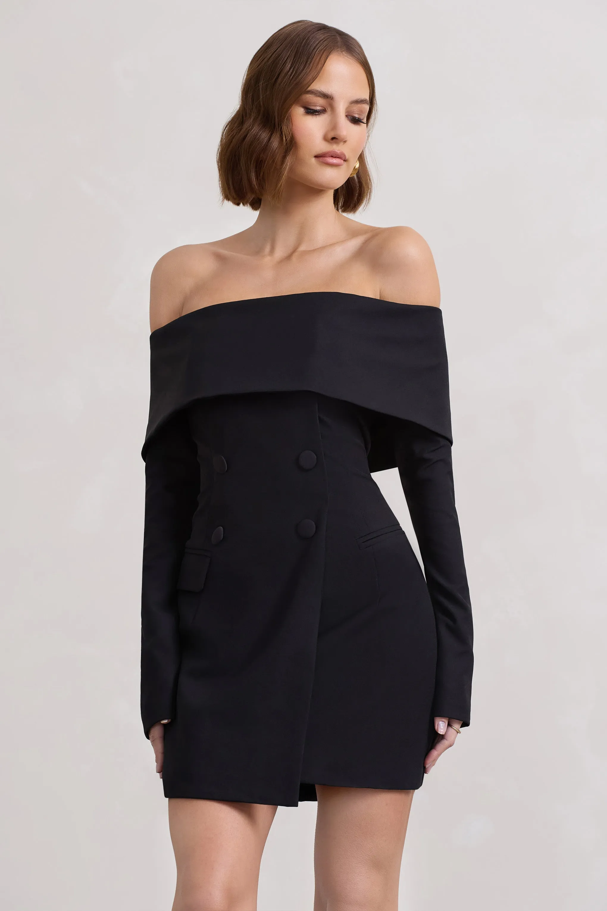 Tara | Black Bardot Tailored Blazer Dress