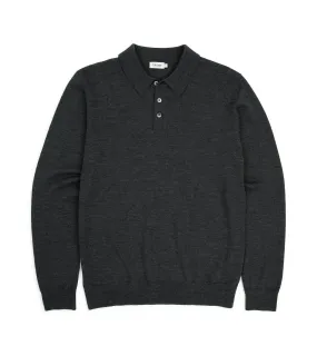 Trunk Enford Merino Knit Long Sleeve Polo Shirt: Charcoal