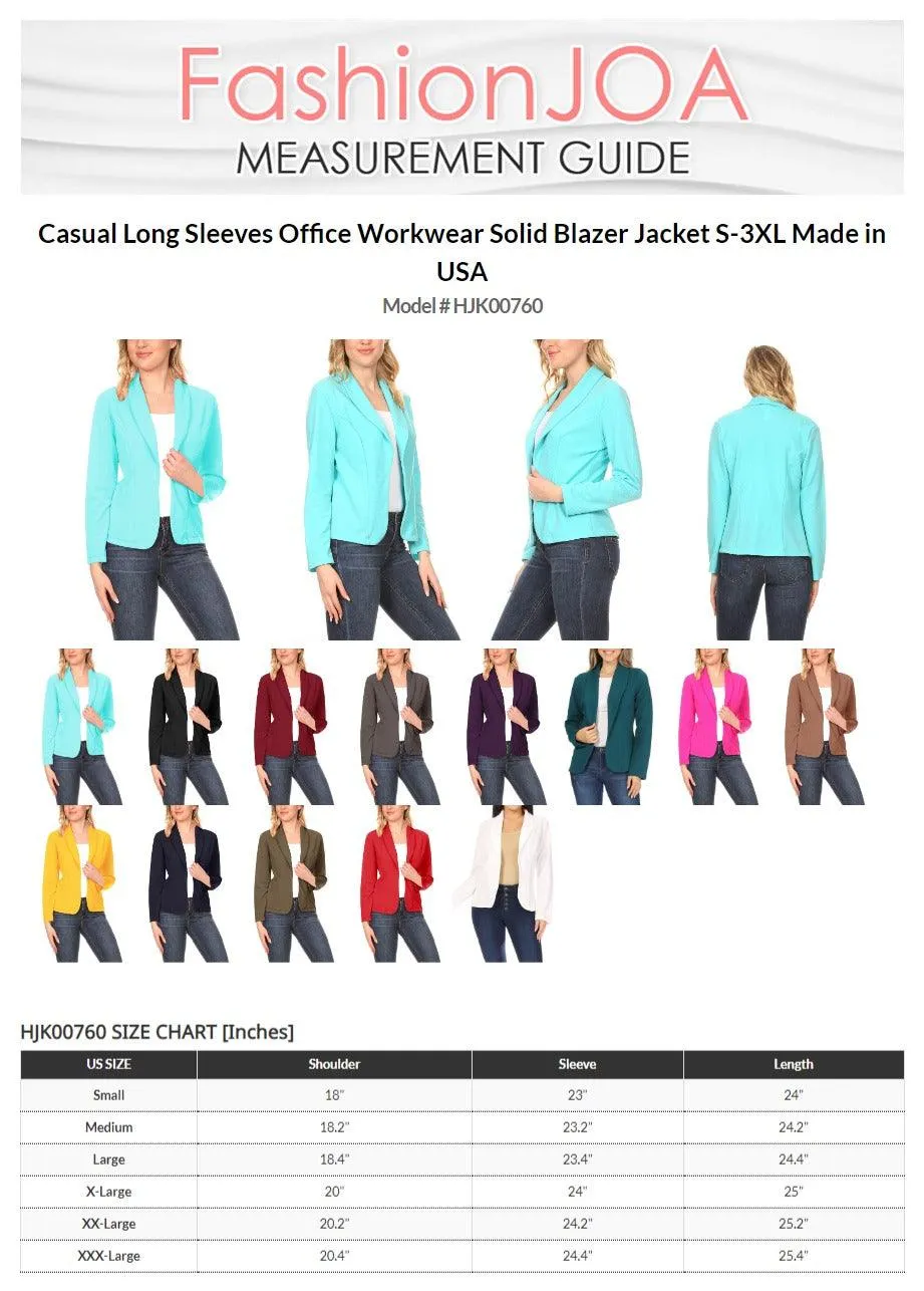 Women's Casual Long Sleeves Office Workwear Solid Blazer Jacket S-3XL