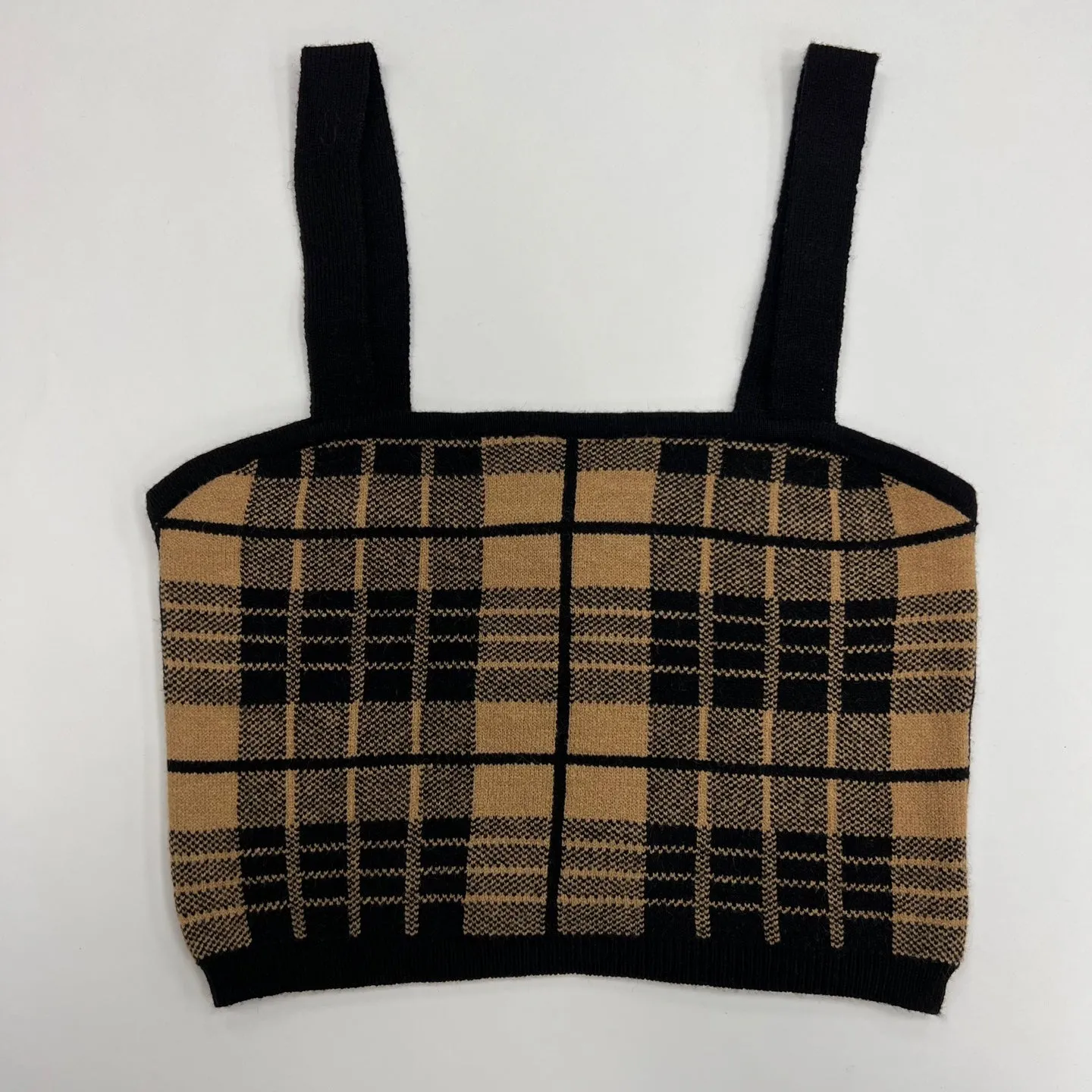 Women's Knit Solid Plaid Design Casual Crop Top