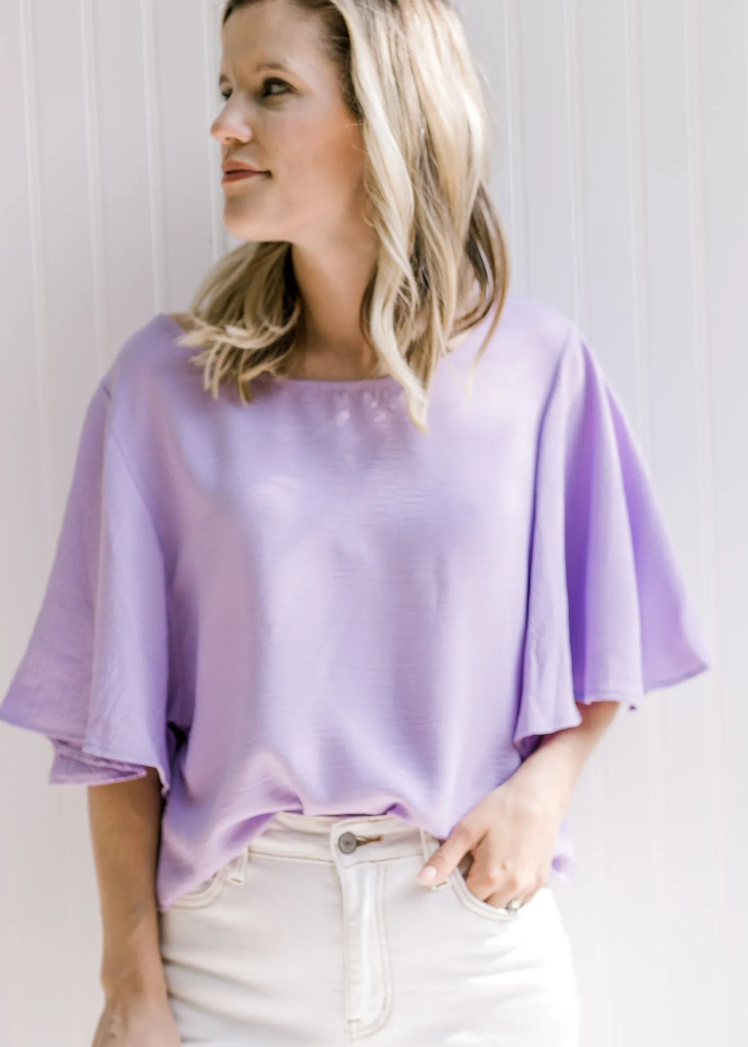 X Flattering Flowy Slightly Cropped Top in Lavender